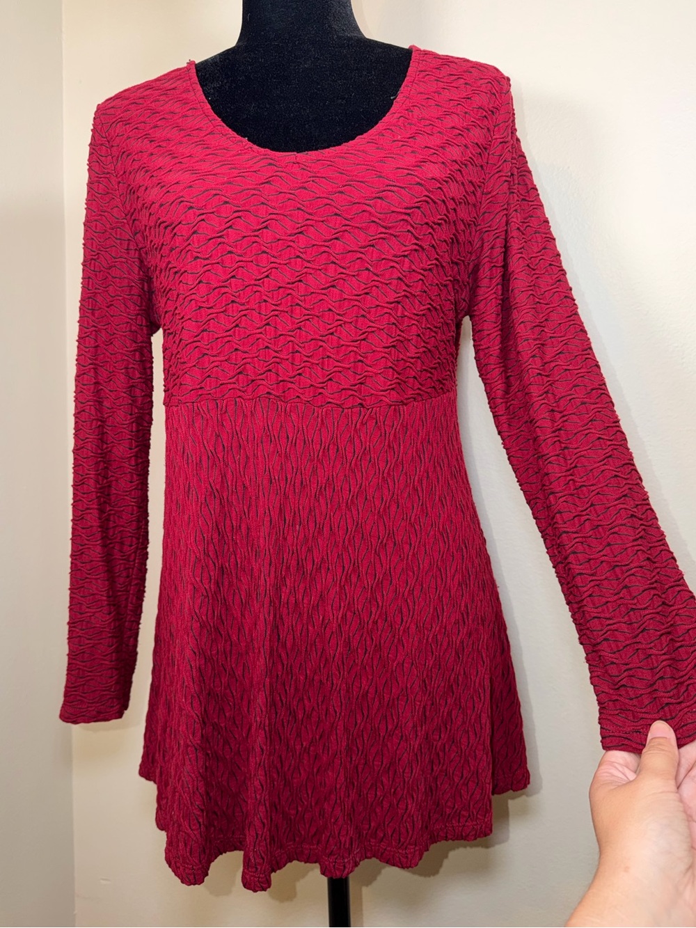 Habitat Red Textured Long Sleeve Flowy Babydoll Top Fall Autumn Hippie Whimsy